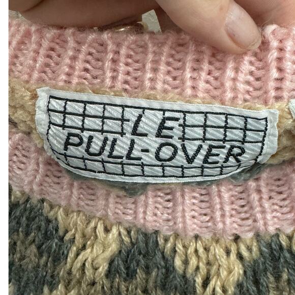 LE Pull-Over Vintage Grandma Sweater Oversize Small Pink Gray - Picture 2 of 6
